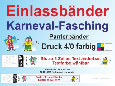 Panterbänder - Einlassbänder - Kontrollbänder - 4/0 "Karneval-Fasching"